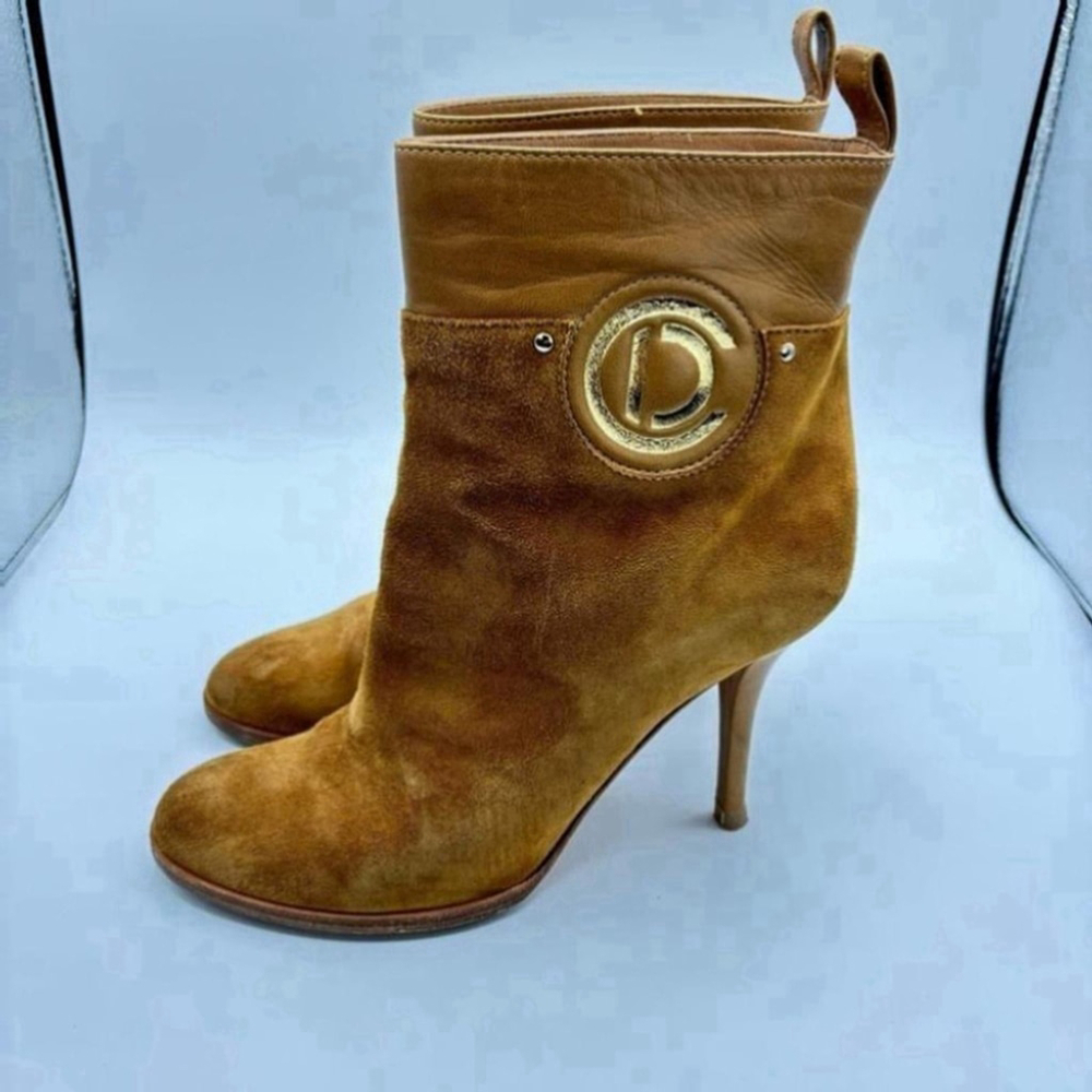 Christian Dior Suede ankle Boots Cd Logo Brown Stiletto Heel Bootie EU 37.5 - Picture 6 of 16
